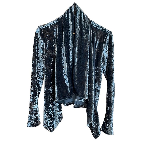 Blank NYC Crushed Velvet Moto Teal Asymmetrical Zip Front Jacket Size Small - Picture 2 of 8